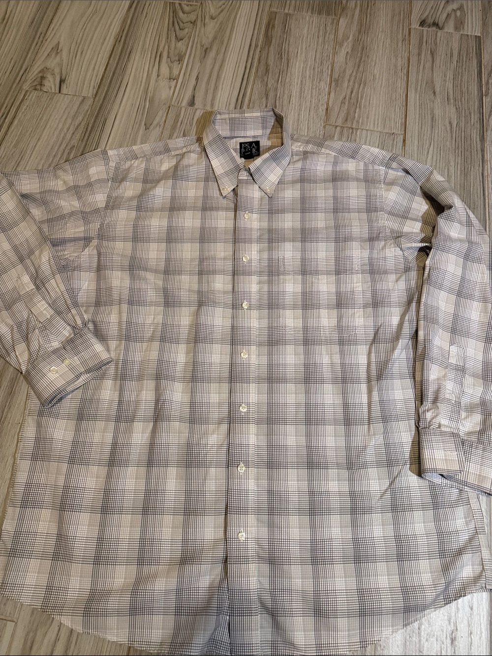 Jos. A. Bank Light Gray and White Plaid Dress Shirt